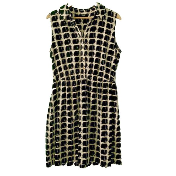 Alfani Shift Dress Womens Size 16 Blue White Elephant Print Collared Gold Button - Picture 1 of 9